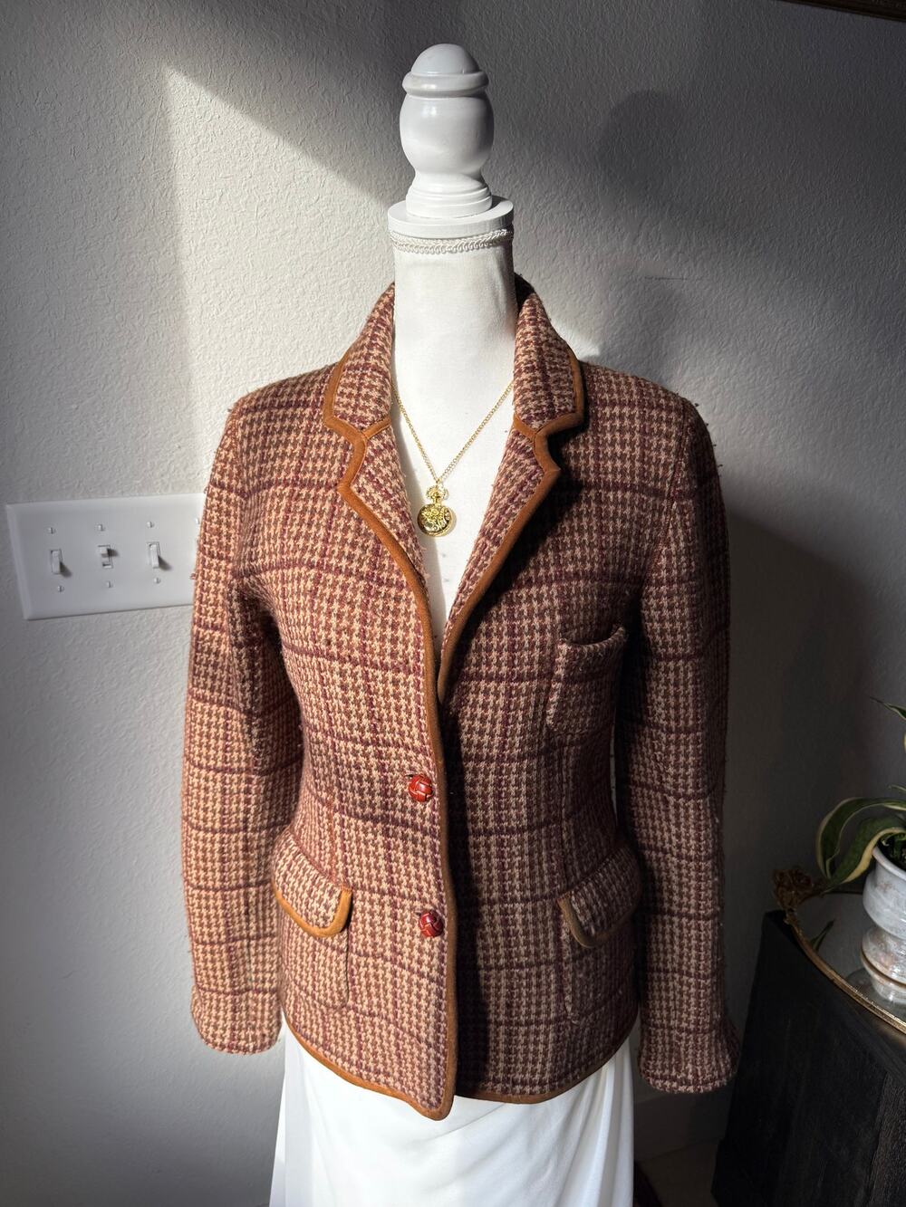 Massimo Dutti Pure Wool Brown Plaid Blazer